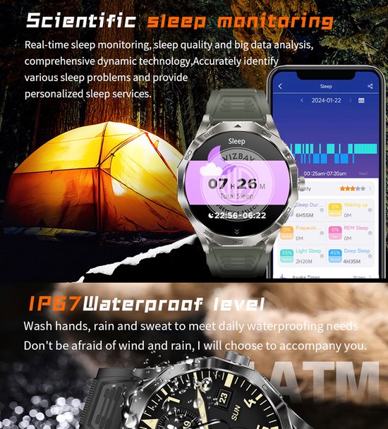 WizBay Premium Select® Smartwatch 1.85 Inch AMOLED - Bluetooth Bellen - AI Voice - Hartslag Slaap Bloeddruk en SpO2 - 100+ Sportmodi - 710mAh - Zilver