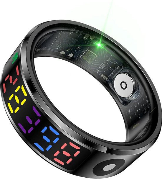 WizBay Premium Select® Smart Ring Color LED Zwart - Maat 12 - Hartslag Slaap Zuurstof - Gesture - Multi Sport Modi