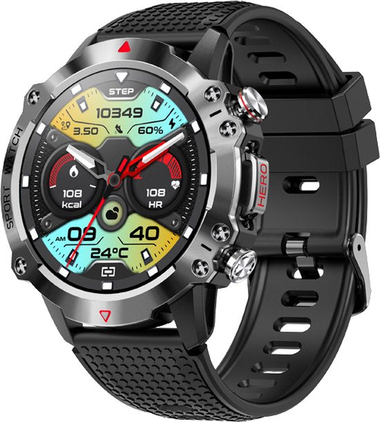 WizBay Premium Select® 1.39inch Sport Smartwatch Dames Heren TFT - Bluetooth Call - Magnetic Laden - Slaap Hart Monitor - O2 en Bloeddrukmeter - 100+ Sport Modi - Message - Alu Mat Zwarte Case - Smartwatches - Zwarte TPU Band
