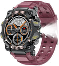 WizBay Premium Select® 1.39Inch Smartwatch Dames Heren - LED Flashlight - Android en iOS - Bluetooth Call - 02 Zuurstof - Bloedruk - Dynamic Hartslag & Slaap Monitor - Message - Magnetic Laden - Smartwatches - Zwart met Aubergine Siliconen Band