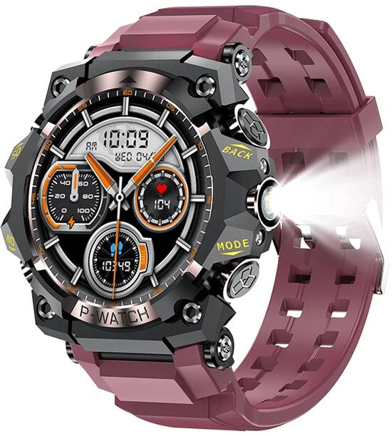 WizBay Premium Select® 1.39Inch Smartwatch Dames Heren - LED Flashlight - Android en iOS - Bluetooth Call - 02 Zuurstof - Bloedruk - Dynamic Hartslag & Slaap Monitor - Message - Magnetic Laden - Smartwatches - Zwart met Aubergine Siliconen Band
