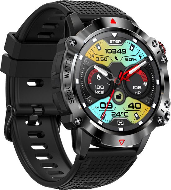 WizBay Premium Select® 1.39inch Sport Smartwatch Dames Heren TFT - Bluetooth Call - Magnetic Laden - Slaap Hart Monitor - O2 en Bloeddrukmeter - 100+ Sport Modi - Message - Alu Mat Zwarte Case - Smartwatches - Zwarte TPU Band