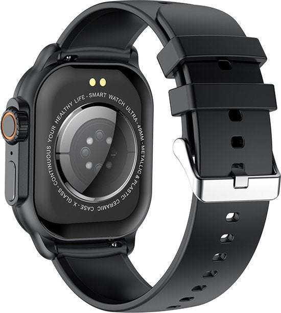 WizBay Premium Select® 2.06 inch AMOLED - Bluetooth Bellen - Message - Dynamic Hartslag & Slaap Monitor - Bloeddruk & O2 - 100+ Sport Modi - 650mAh - Magnetic Laden - Zink Alloy Zwarte Kast - Zwart TPU Band