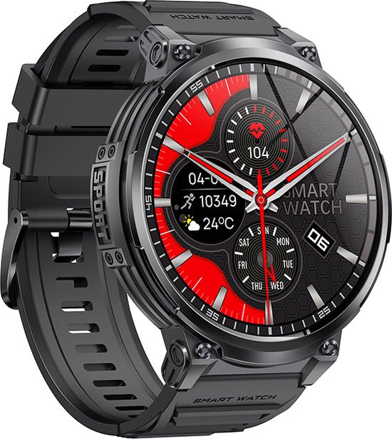 WizBay Premium Select® 1.83inch HD TFT - Bellen AI Voice - Message - Hartslag & Slaap Monitor - Bloeddruk & O2 - 100+ Sport Modi - LED Zaklamp - 730mAh - Magnetic Laden - Zinc Alloy Zwarte Case - Zwarte TPU Band