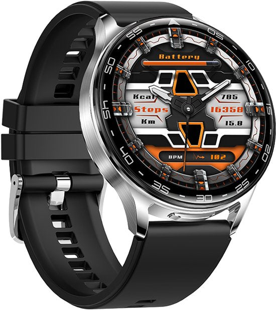 WizBay Premium Select® 1.39inch 2in1 Sport Smartwatch Dames Heren MP3 Player met EARBUDS - 300Ah Watch - 25mAh Earbuds - Bluetooth Bellen - AI Voice - O2 Bloeddrukmeter Multi Sport Modes - Android iOS - Zilver met Zwarte Siliconen Band