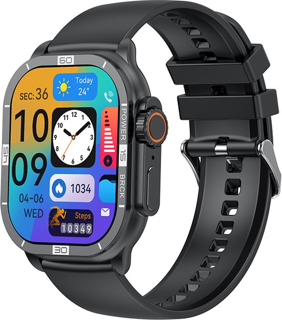 WizBay Premium Select® 2.06 inch AMOLED - Bluetooth Bellen - Message - Dynamic Hartslag & Slaap Monitor - Bloeddruk & O2 - 100+ Sport Modi - 650mAh - Magnetic Laden - Zink Alloy Zwarte Kast - Zwart TPU Band