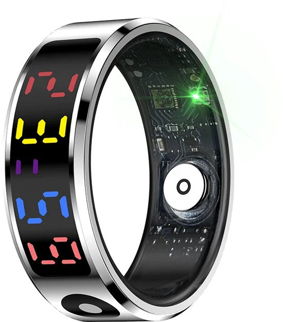 WizBay Premium Select® Smart Ring Color LED Zilver - Maat 9 - Hartslag Slaap Zuurstof - Gesture - Multi Sport Modi