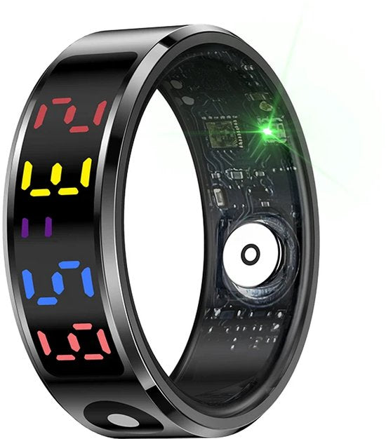 WizBay Premium Select® Smart Ring Color LED Zwart - Maat 11 - Hartslag Slaap Zuurstof - Gesture - Multi Sport Modi