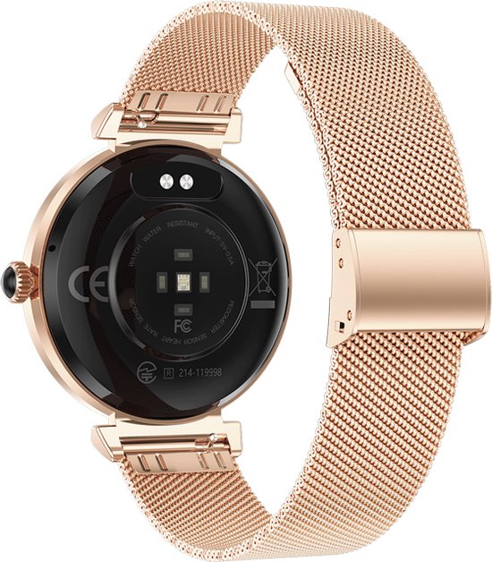 WizBay Premium Select® 1.19inch Smartwatch Dames Heren AMOLED - Android en iOS - Bluetooth Call - Smartwatches - Magnetic Laden - O2 en Bloeddrukmeter - Multiple Sport - Message - Slaap meter - Gold Horlogekast - Gold Band plus Roze TPU Band