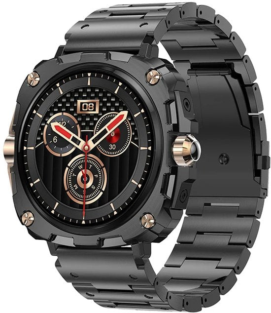 WizBay Premium Select® 1.43inch AMOLED Screen Smartwatch Dames Heren - Android en iOS - Bluetooth Call - 02 Zuurstof - Bloedruk - Dynamic Hartslag & Slaap Monitor - Message - Magnetic Laden - Smartwatches - Zwart met rvs Zwarte Band Rose Knoppen