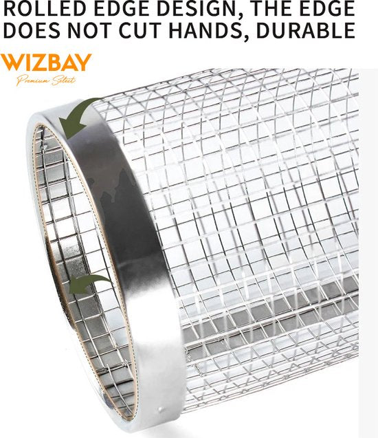 WizBay Premium Select® BBQ Grillmand - Roestvrijstalen BBQ Grillrooster en Groentemand - BBQ Gereedschap - Ook voor vlees en vis - Set van 2 Groot en Klein