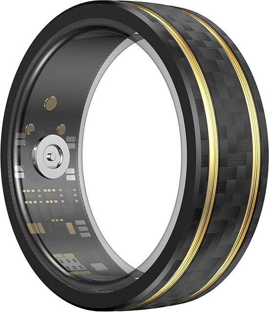 WizBay Premium Select® Aluminium Bi-Color Carbon Fiber Goud Smart Ring – Dames Heren – Oplaad Case - Hypoallergeen - Hartslag & Slaap Monitor - IP68 Waterdicht - O2 Meting - Gesture Functie - Multiple Sport Modi - Bi-Color Goud Zwart #10