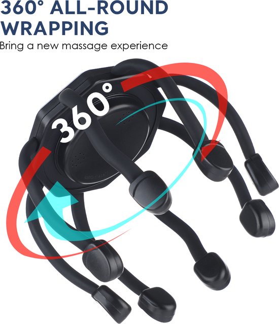 WizBay Premium Select® Multi 8 Point Hoofdmassagespin Massage - Haar Massage - 3 Standen - 360° - Ultra Licht en Compact - Bevorderd Slapen - Verminderd Vermoeidheid en Stress - Zwart