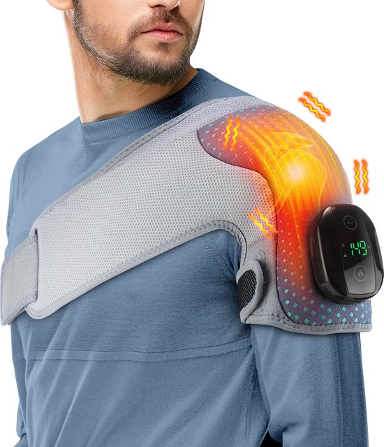 WizBay Premium Select® SchouderBrace - Massage 3 Standen Vibration en 6 Warmte - 3-Dimensionaal Soft Wrap Design - LED Tiptoets Computer - Zwart