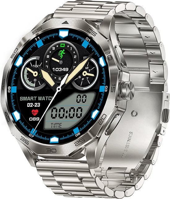 WizBay Premium Select® Smartwatch 1.85 Inch AMOLED - Bluetooth Bellen - AI Voice - Hartslag Slaap Bloeddruk en SpO2 - 100+ Sportmodi - 710mAh - Zilver