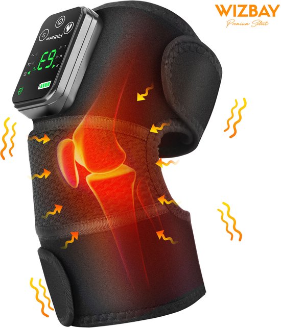 WizBay Premium Select® 3-in-1 Knie Schouder Elleboog Brace - Warmte en Vibratiemassage - LED Tiptoets Computer - Draadloos Oplaadbaar - 4000mAh - Zwart