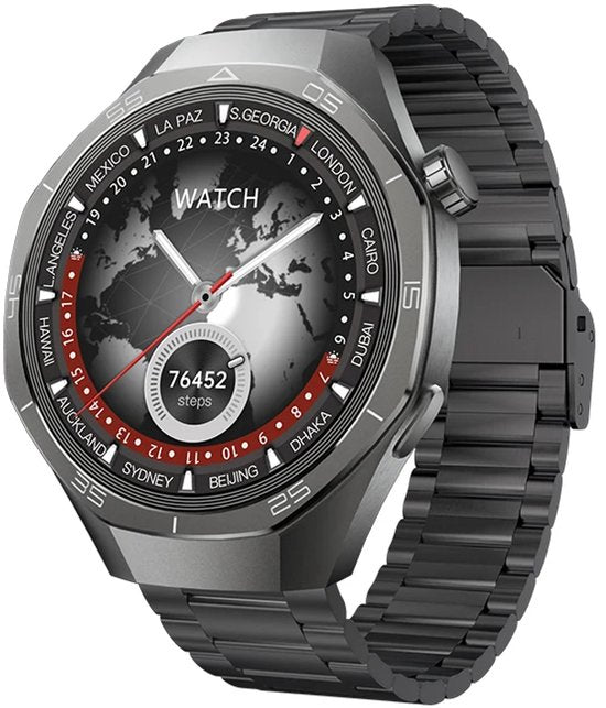 WizBay Premium Select® 1.53 inch TFT Smartwatch Dames Heren - Sapphire Glas - Android en iOS - Bluetooth Call - 02 Zuurstof - Bloedruk - Message - AI Voice - Multiple Sport Modi - Obsidiaan Zwarte Case 2 extra Banden Zwart Leer en Siliconen