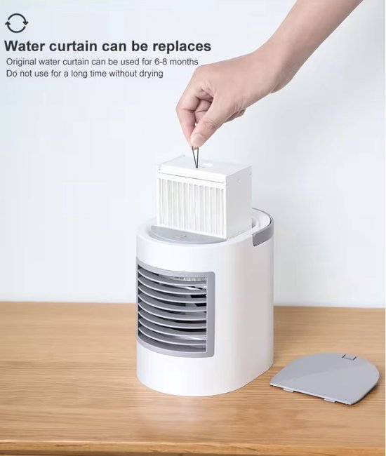 WizBay Premium Select® 3in1 Draagbare Desktop Water Aircooler - Mini Airco - LED Licht - 380 ml Watertank - Luchtbevochtiger - Met draagbaar Handvat - Luchtkoeler - Mini Ventilator - Slaapkamer Woonkamer Camping Vakantie - Kleur Wit Grijs
