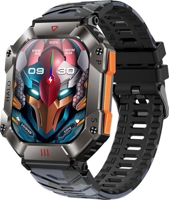 WizBay Premium Select® 2.0 inch HD TFT - Kompas, Altitude & Barometer, Meter - Bluetooth Bellen - Message - Dynamic Hartslag & Slaap Monitor - Bloeddruk & O2 - 100+ Sport Modi - 650mAh - Magnetic Laden - Zink Alloy Mat Grijze Kast - Zwart TPU Band