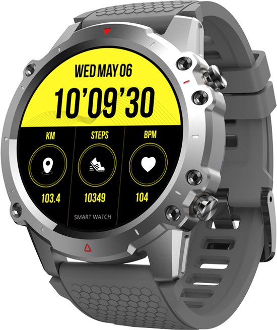 WizBay Premium Select® 1,45 Inch Smartwatch - Bluetooth Bellen - Hartslag Zuurstof - IP67 Waterdicht - Sportmodi - 280mAh - Zilver Zwart Extra Grijs Siliconen Band