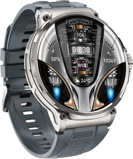 WizBay Premium Select® Sport Smartwatch 1.85 inch - Bluetooth Bellen - Hartslag en Zuurstofmeting - Slaapmonitor - 100+ Sportmodi - IP67 - Zilverkleurige Kast - Grijze TPU Band