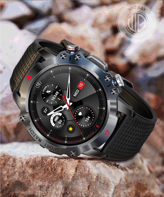 WizBay Premium Select® 1.39inch Sport Smartwatch Dames Heren TFT - Bluetooth Call - Magnetic Laden - Slaap Hart Monitor - O2 en Bloeddrukmeter - 100+ Sport Modi - Message - Alu Mat Zwarte Case - Smartwatches - Zwarte TPU Band