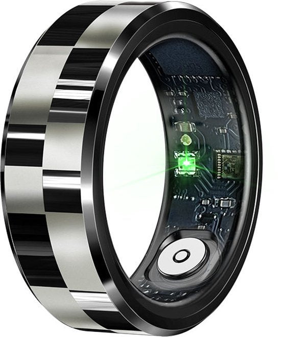 WizBay Premium Select® Smart Ring Zwart Zilver - Hartslag, Slaap, Bloeddruk, Zuurstof - Multi Sport Modi - Oplaadcase - Maat 8