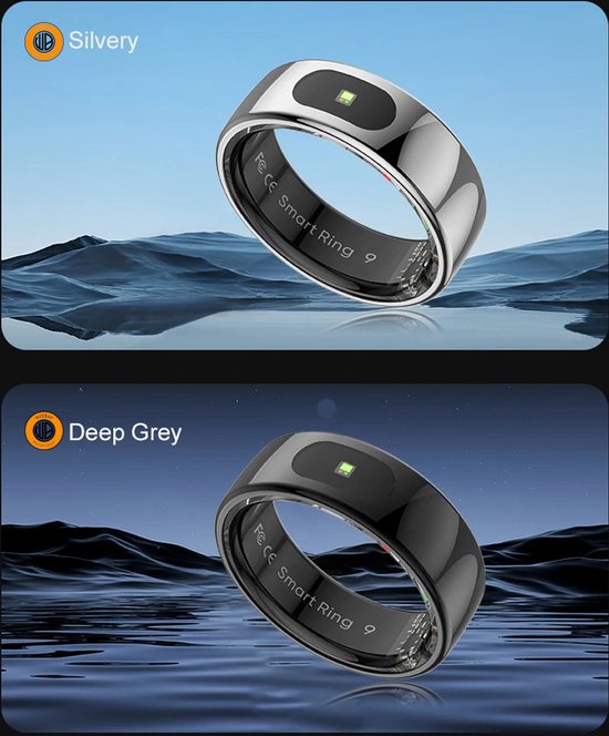 WizBay Premium Select® Smart Ring Zilver - Hartslag, Slaap, Zuurstof - Multi Sport Modi - Oplaadcase - Maat 10
