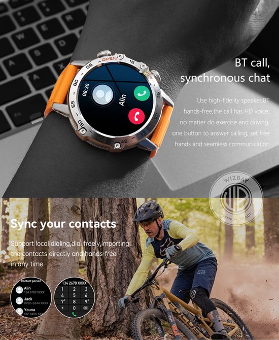 WizBay Premium Select® Sport Smartwatch - 1,39 Inch IPS Scherm - Bluetooth Bellen - Hartslag Bloeddruk Zuurstof - 100+ Sportstanden - 400mAh - Zwart