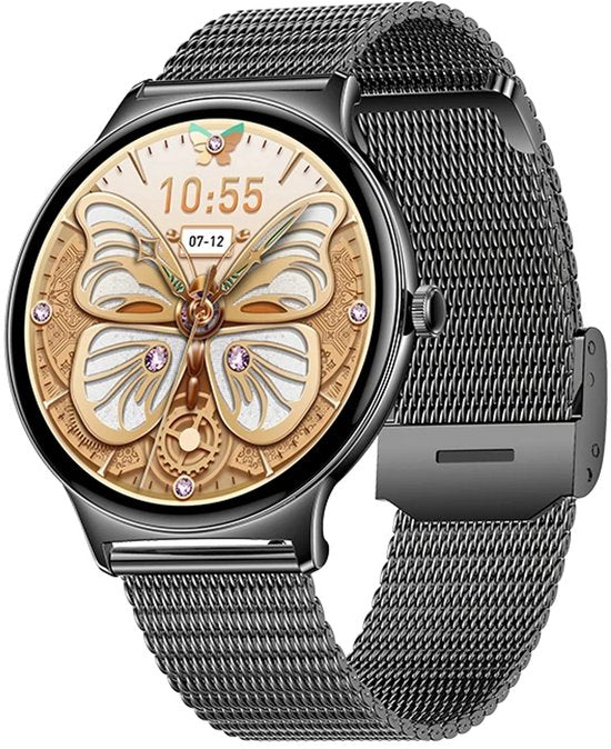 WizBay Premium Select® Ultra Dun 1.42inch AMOLED Elegante Smartwatch Dames Heren AMOLED - Android en iOS - Bluetooth Call - 02 Zuurstof - Dynamic Hartslag & Slaap Monitor - Message - Magnetic Laden - Smartwatches - Zwart Glanzende Kast - Zwarte Band