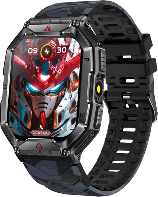 WizBay Premium Select® 2.1 inch AMOLED HD - Kompas Altitude & Barometer - LED Zaklamp - Bluetooth Bellen - Message - Dynamic Hartslag & Slaap Monitor - Bloeddruk & O2 - 100+ Sport Modi - 650mAh - Magnetic Laden - Zink Alloy Zwart Case - Zwart TPU
