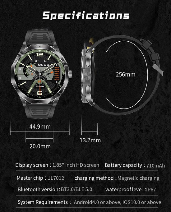 WizBay Premium Select® Smartwatch 1.85 Inch AMOLED - Bluetooth Bellen - AI Voice - Hartslag Slaap Bloeddruk en SpO2 - 100+ Sportmodi - 710mAh - Zilver