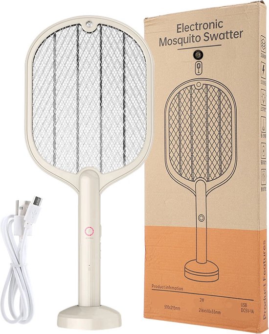 WizBay Premium Select® Dual Elektrische Vliegenmepper - Auto UV Lamp Vanger - Oplaadbaar - Muggen Insecten Vliegen lamp - Wit
