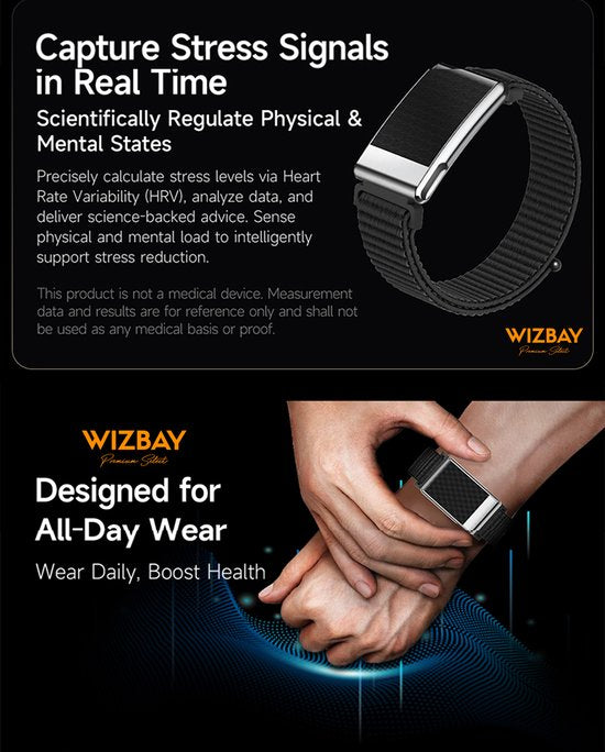 WizBay Premium Select® Smart Bracelet - Screenloze Gezondheidsarmband - ECG - HRV - Hartslag - Zuurstof - Temperatuur - Glucosetrends - BMI - iOS en Android - IP68 - Zilver Rosé