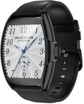 WizBay Premium Select® 2D Curved 1.77inch IPS Screen Elegante Smartwatch Dames Heren AMOLED - Android en iOS - Bluetooth Call - 02 Zuurstof - Dynamic Hartslag & Slaap Monitor - Message - Magnetic Laden - Smartwatches - Zilver Case Zwart Lederen Band