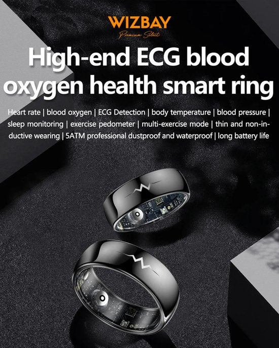 WizBay Premium Select® FlashSense Smart Ring – Glucose & ECG Meting – Gesture – Hypoallergeen – Waterdicht IP68 – Dames & Heren – Oplaadcase – Slaap, O2, Bloeddruk, Hartslag & Sportmonitoring - Zwart #10