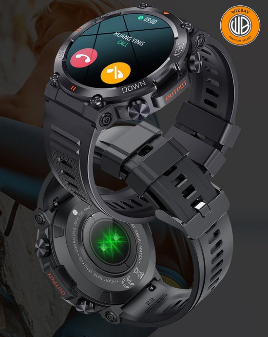 WizBay Premium Select® 1.39 inch HD TFT - Bluetooth Bellen AI Voice - Message - Dynamic Hartslag & Slaap Monitor - Bloeddruk & Bloedzuurstofmeting - 100+ Sport Modi - 700mAh - Magnetic Laden - Zink Alloy Zwarte Case - Zwarte TPU Band