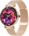 WizBay Premium Select® 1.19inch Smartwatch Dames Heren AMOLED - Android en iOS - Bluetooth Call - Smartwatches - Magnetic Laden - O2 en Bloeddrukmeter - Multiple Sport - Message - Slaap meter - Gold Horlogekast - Gold Band plus Roze TPU Band