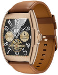 WizBay Premium Select® 2D Curved 1.77inch IPS Screen Elegante Smartwatch Dames Heren AMOLED - Android en iOS - Bluetooth Call - 02 Zuurstof - Dynamic Hartslag & Slaap Monitor - Message - Magnetic Laden - Smartwatches - Goud Bruine Lederen Band