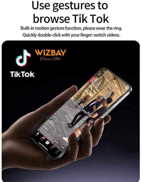 WizBay Premium Select® Smart Ring Zwart Zilver - Hartslag, Slaap, Bloeddruk, Zuurstof - Multi Sport Modi - Oplaadcase - Maat 10