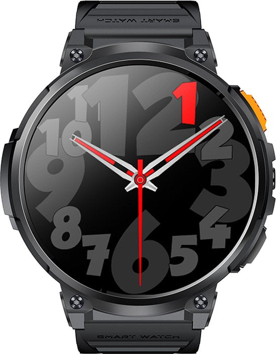 WizBay Premium Select® 1.83inch HD TFT - Bellen AI Voice - Message - Hartslag & Slaap Monitor - Bloeddruk & O2 - 100+ Sport Modi - LED Zaklamp - 730mAh - Magnetic Laden - Zinc Alloy Zwarte Case - Zwarte TPU Band