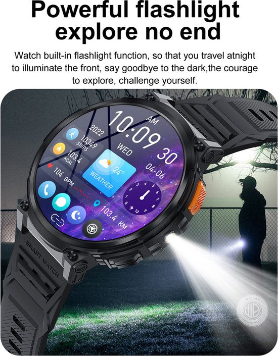 WizBay Premium Select® 1.83inch HD TFT - Bellen AI Voice - Message - Hartslag & Slaap Monitor - Bloeddruk & O2 - 100+ Sport Modi - LED Zaklamp - 730mAh - Magnetic Laden - Zinc Alloy Zwarte Case - Zwarte TPU Band