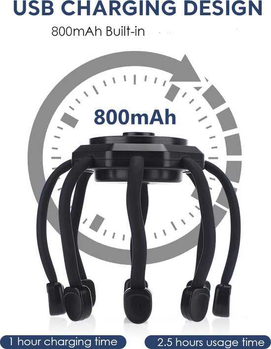 WizBay Premium Select® Multi 8 Point Hoofdmassagespin Massage - Haar Massage - 3 Standen - 360° - Ultra Licht en Compact - Bevorderd Slapen - Verminderd Vermoeidheid en Stress - Zwart