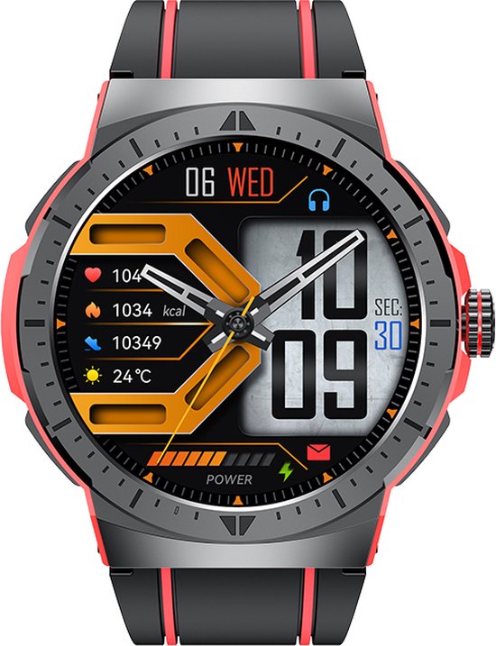 WizBay Premium Select® 1,43 Inch AMOLED Sport Smartwatch Rood Zwart - Bluetooth Bellen - Hartslag Bloeddruk Zuurstof - IP68 Waterdicht - 100+ Sportstanden - 466x466
