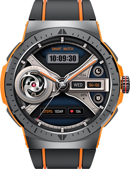 WizBay Premium Select® 1,43 Inch AMOLED Sport Smartwatch Zwart Oranje - Bluetooth Bellen - Hartslag Bloeddruk Zuurstof - IP68 Waterdicht - 100+ Sportstanden - 466x466