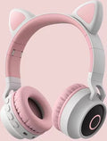 WizBay Premium Select® CAT Ear KIDS LED Headset met Microfoon - LED op de Buitenkant - HD Bluetooth Phone Call - Ingebouwde Microfoon - SD Card - Verstelbare Hoofdband - Soft Zuurstof doorlatend Ear Pads - Kleur Grijs Buitenkant Roze Binnenkant