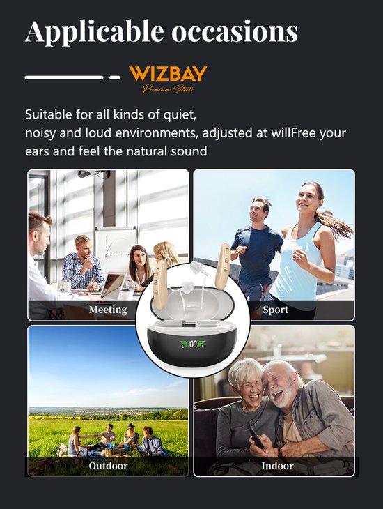 WizBay Premium Select® 2x DSP Digitaal Gehoorapparaat Oplaadbaar – Noise Reduction – 5 Modi – Achter het Oor (AHO) – Gehoorversterker - Magnetische LED Oplaadcase L/R – Beige