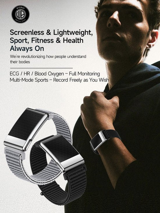 WizBay Premium Select® Smart Bracelet - Screenloze Gezondheidsarmband - ECG - HRV - Hartslag - Zuurstof - Temperatuur - Glucosetrends - BMI - iOS en Android - IP68 - Zilver Rosé