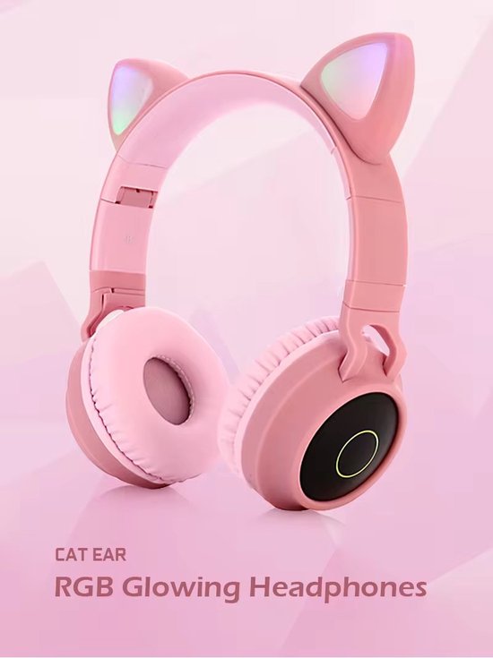 WizBay Premium Select® CAT Ear KIDS LED Headset met Microfoon LED op de Buitenkant - HD Bluetooth Phone Call - Ingebouwde Microfoon - SD Card - Verstelbare Hoofdband - Soft Zuurstof doorlatend Ear Pads - Kleur Donker Blauw Buitenkant Mint Binnenkant