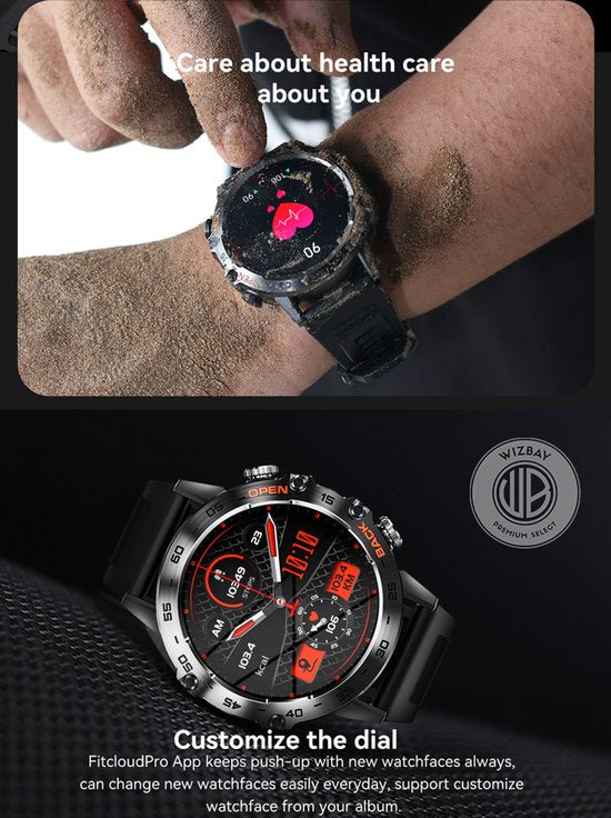 WizBay Premium Select® Sport Smartwatch - 1,39 Inch IPS Scherm - Bluetooth Bellen - Hartslag Bloeddruk Zuurstof - 100+ Sportstanden - 400mAh - Zwart